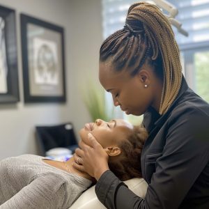 A chiropractor for neck pain helping a patient
