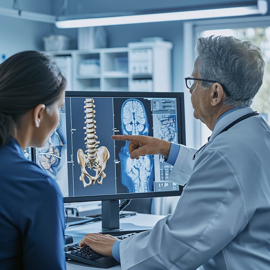 Chiropractor in Pasquo, TN showing a patient an x-ray examination