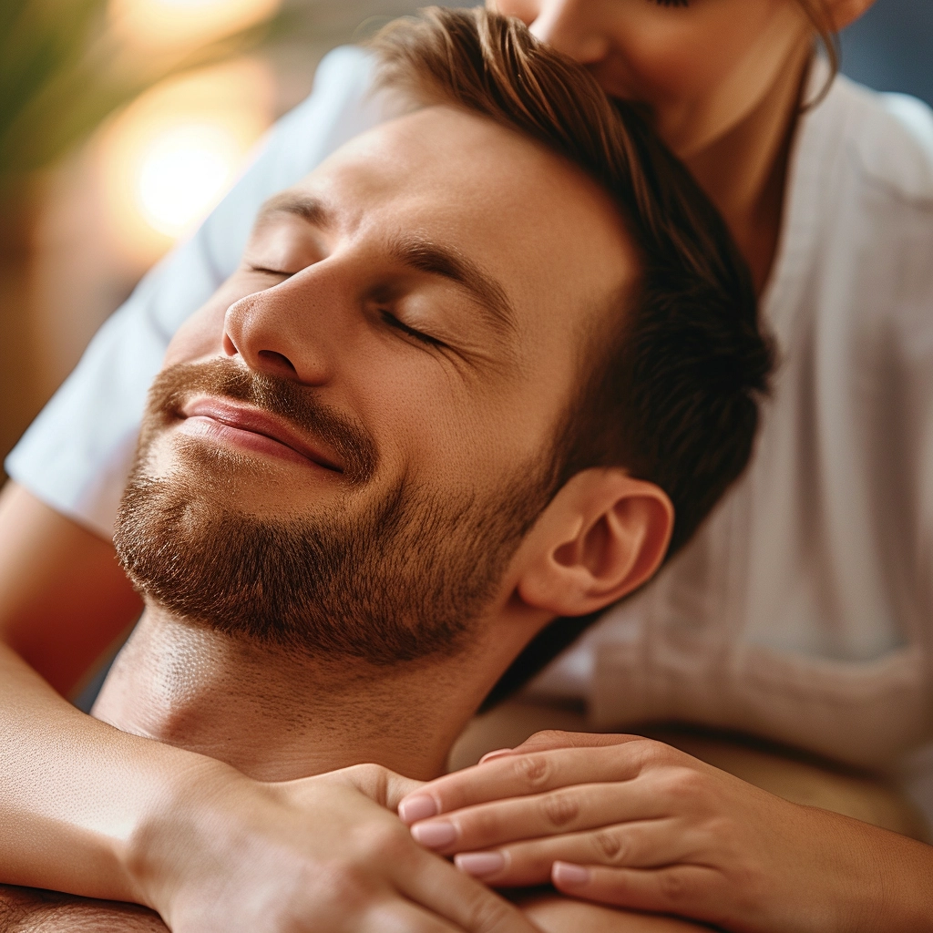 Chiropractor performing a neck adjustment on a patient