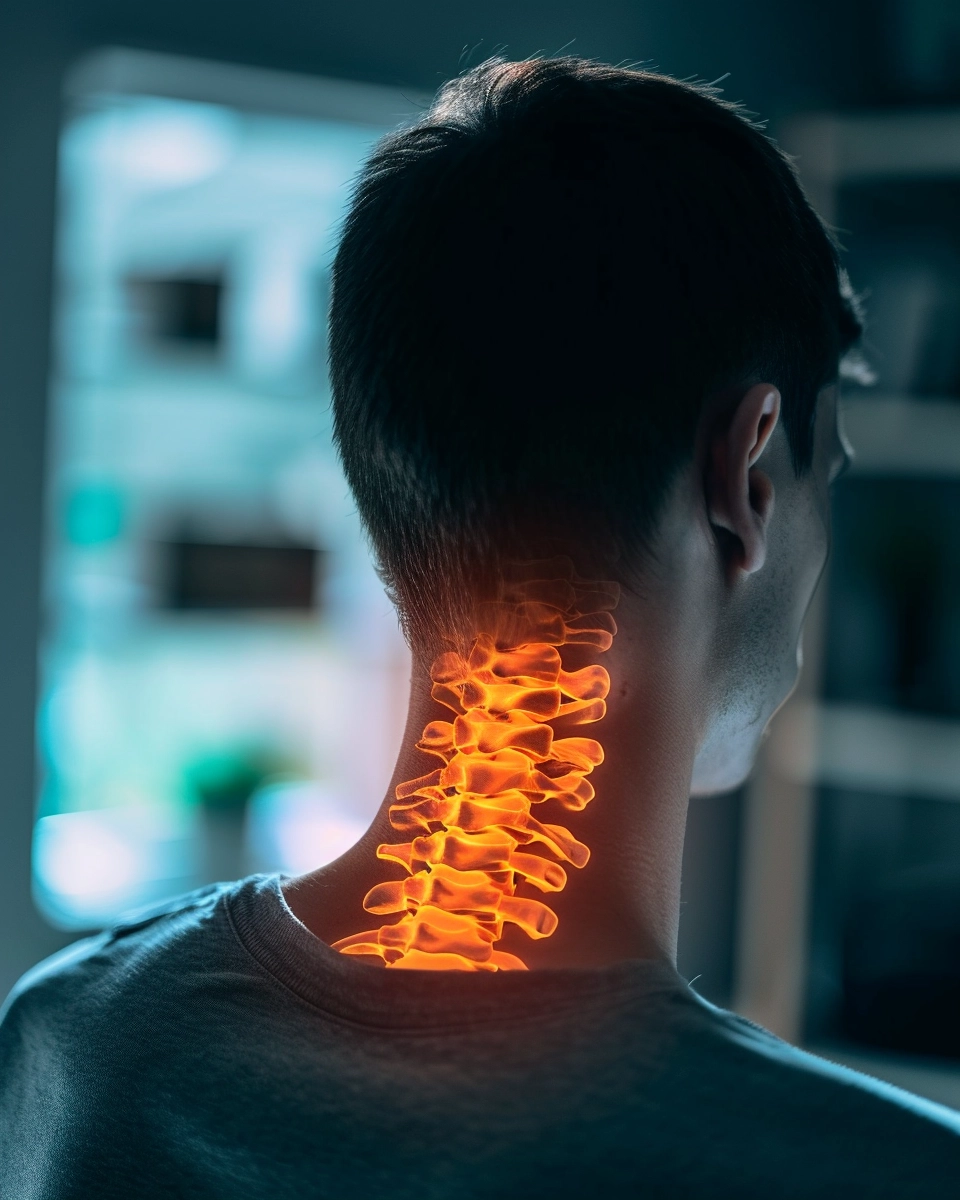A person with neck pain seeing a chiropractor
